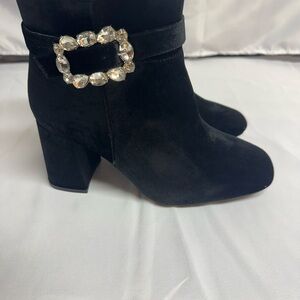 Elegant Black Ankle Boots with Crystal Buckle